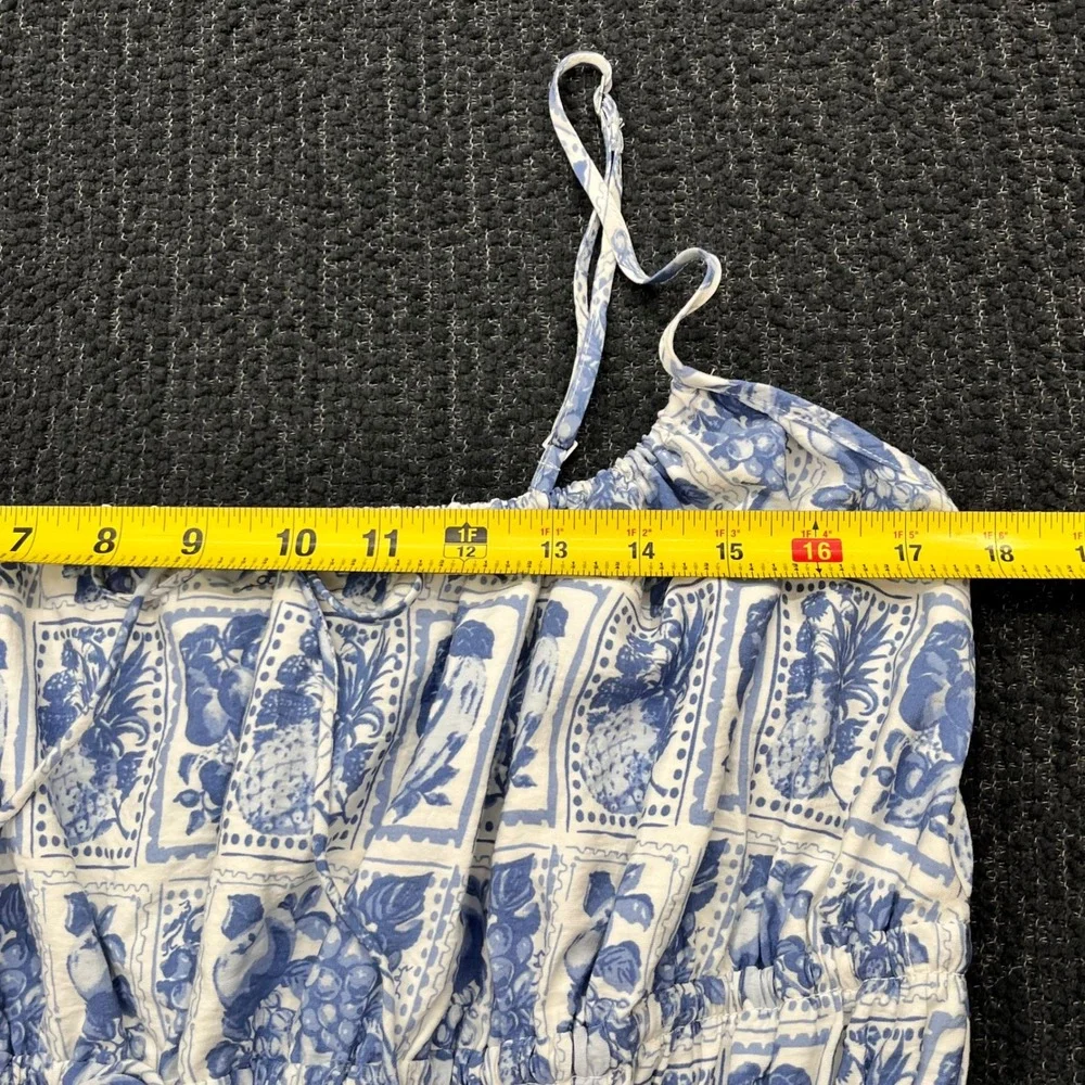 Abercrombie & Fitch Blue White Fruit Stamp Smocked Tie-Front Maxi Dress Flowy XL